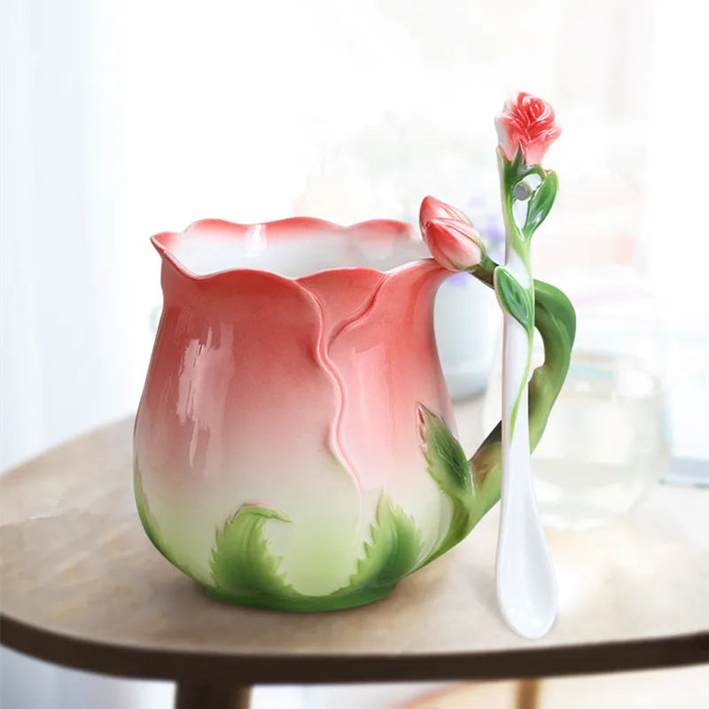 European Style Enamel Ceramic Coffee Mug Handmade Rose Cup Heat Resistant Creative Flower Tea Cup with Handle Canecas Divertidas
European Style Enamel Ceramic Coffee Mug Handmade Rose Cup Heat Resistant Creative Flower Tea Cup with Handle Canecas Divertidas