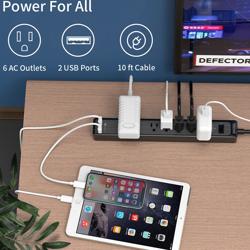 NTON силовой настенный сетевой протектор US POWER Strip черный с 10 футовым удлинительным