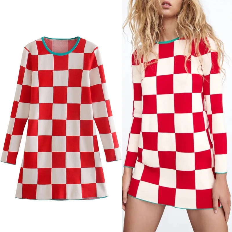 Za Knitted Dress Woman Red Plaid Sweater Dress Autumn 2021 Long Sleeve Mini Women Dresses Vintage Casual Short Dresses
Za Knitted Dress Woman Red Plaid Sweater Dress Autumn 2021 Long Sleeve Mini Women Dresses Vintage Casual Short Dresses