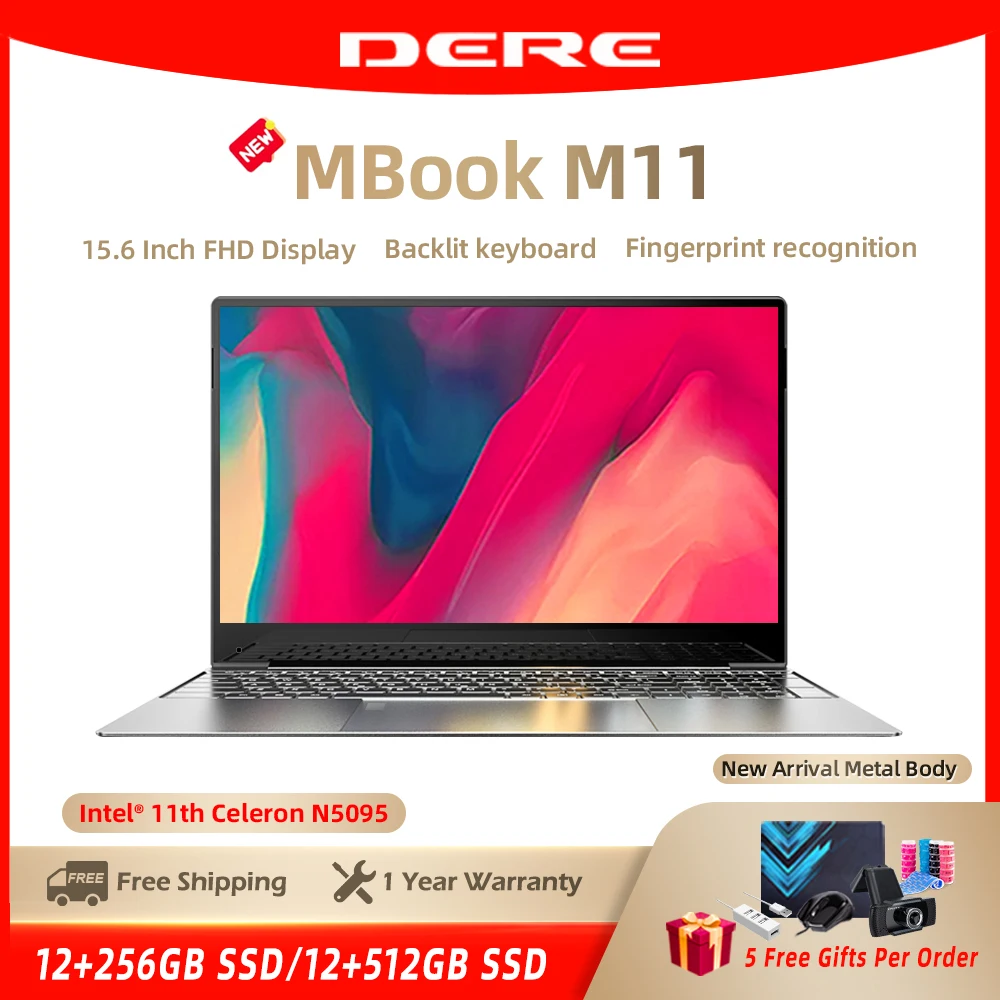 Ноутбук DERE MBook M11 15 6 дюйма FHD Intel Celeron N5095 12 Гб ПЗУ 256/512 ГБ ноутбук с подсветкой Windows 10