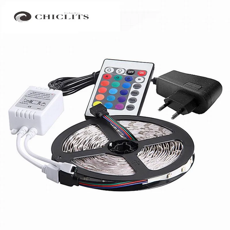 

Светодиодная лента Chiclits RGB 2835 SMD 5 м 300 светодиодов IP20/IP65 Гибкая светильник вая лента с ИК-пультом дистанционного управления 12 В 2 а адаптер пит...