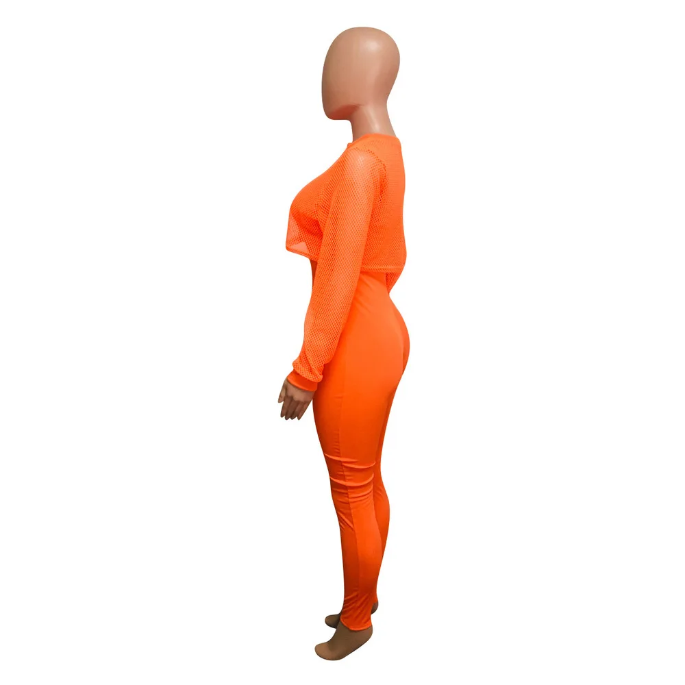 Neon Orange Ribbed Slim Two Piece Tracksuit for Women Fishnet Hollow Out Long Sleeve Crop Top and Skinny Stretchy Jumpsuit Suits
Neon Orange Ribbed Slim Two Piece Tracksuit for Women Fishnet Hollow Out Long Sleeve Crop Top and Skinny Stretchy Jumpsuit Suits