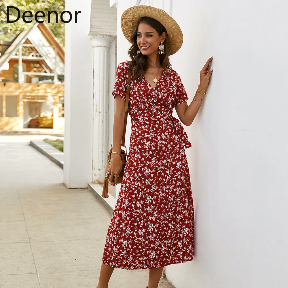 Deenor Fashion Floral Print Short Sleeve Dress Elegant Lady Boho Beach Evening Party Dresses V-neck Clothes for Women Robe
Deenor Fashion Floral Print Short Sleeve Dress Elegant Lady Boho Beach Evening Party Dresses V-neck Clothes for Women Robe