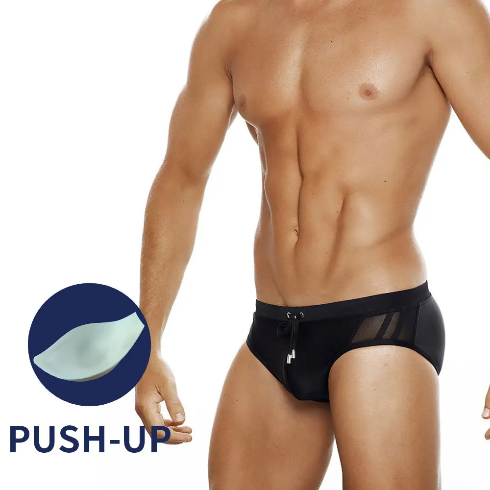 Brand Mens Padded Sexy Swimwear Sunga Masculina Swimming Hollow Out Stitching Black Swimming Briefs Bain Homme Zwembroek Heren
Brand Mens Padded Sexy Swimwear Sunga Masculina Swimming Hollow Out Stitching Black Swimming Briefs Bain Homme Zwembroek Heren