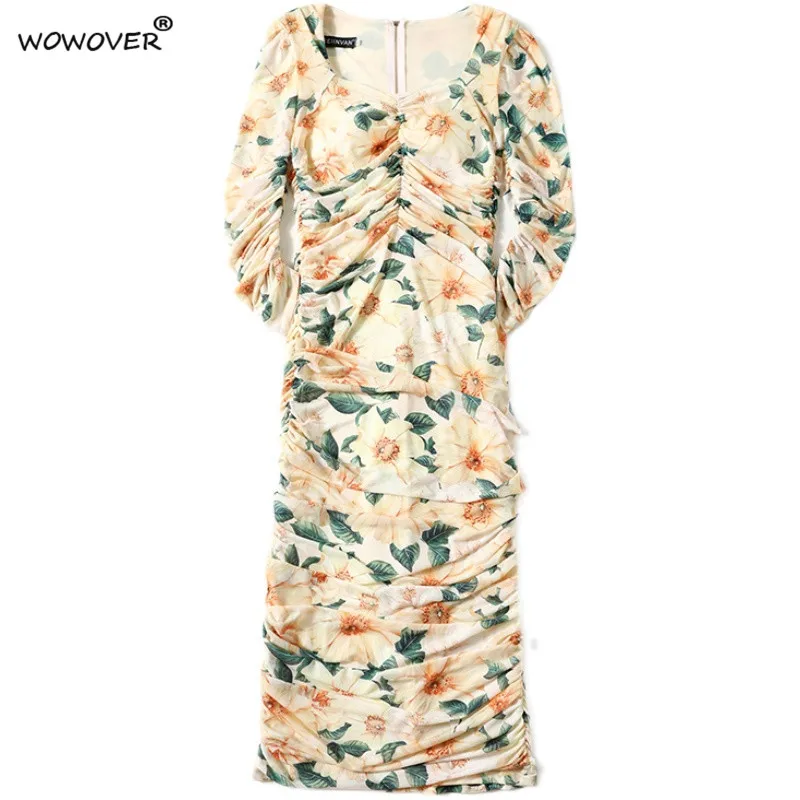Fashion Women Square Collar Floral Draped Bodycon Sheath Elastic Mesh Party Dress Runway Designer Summer Clothes Female Vestidos
Fashion Women Square Collar Floral Draped Bodycon Sheath Elastic Mesh Party Dress Runway Designer Summer Clothes Female Vestidos