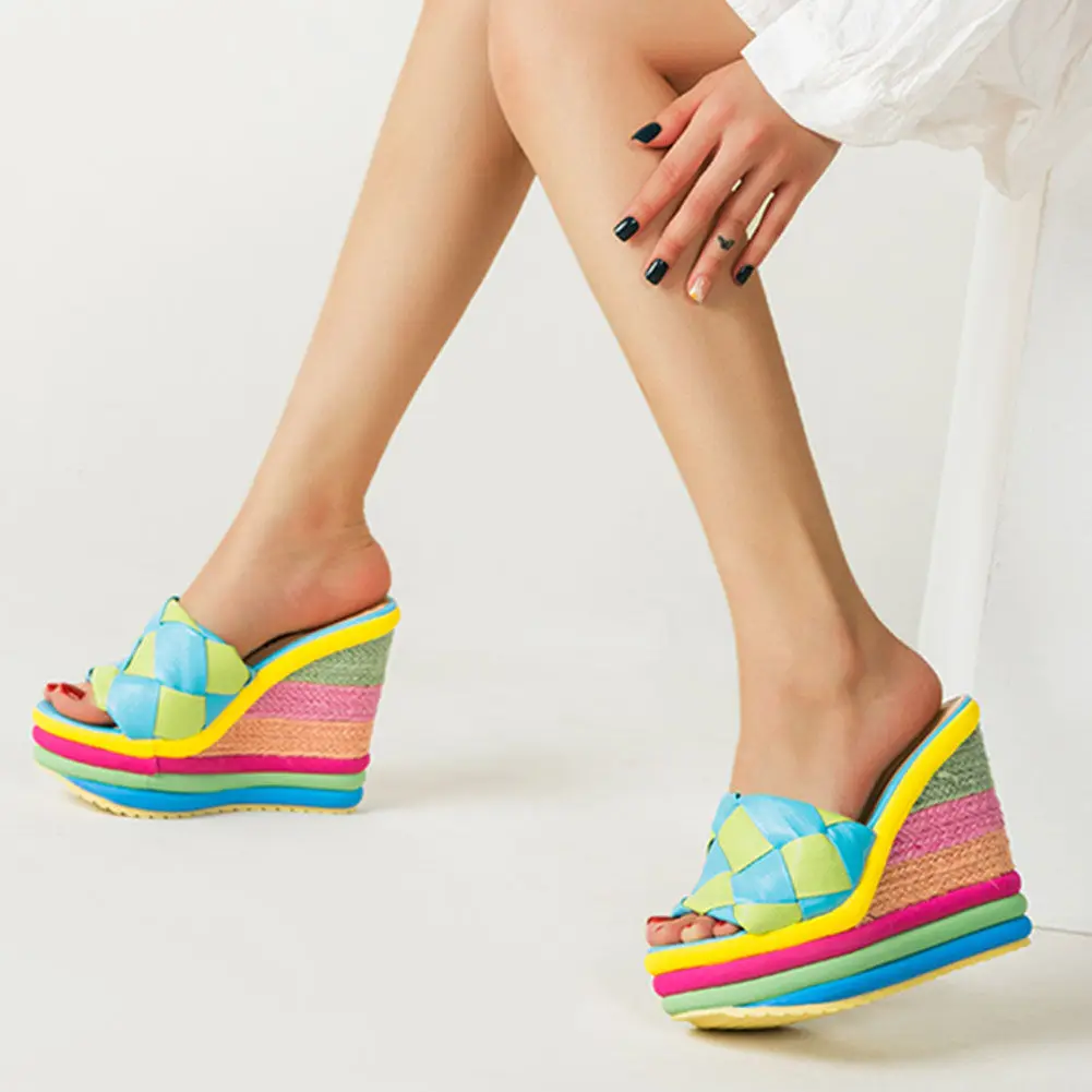 BONJOMARISA New Summer Concise mixed-color Sandals High Wedges Rainbow Sandals Women Cool Casual slip-on Platform Shoes Woman
BONJOMARISA New Summer Concise mixed-color Sandals High Wedges Rainbow Sandals Women Cool Casual slip-on Platform Shoes Woman