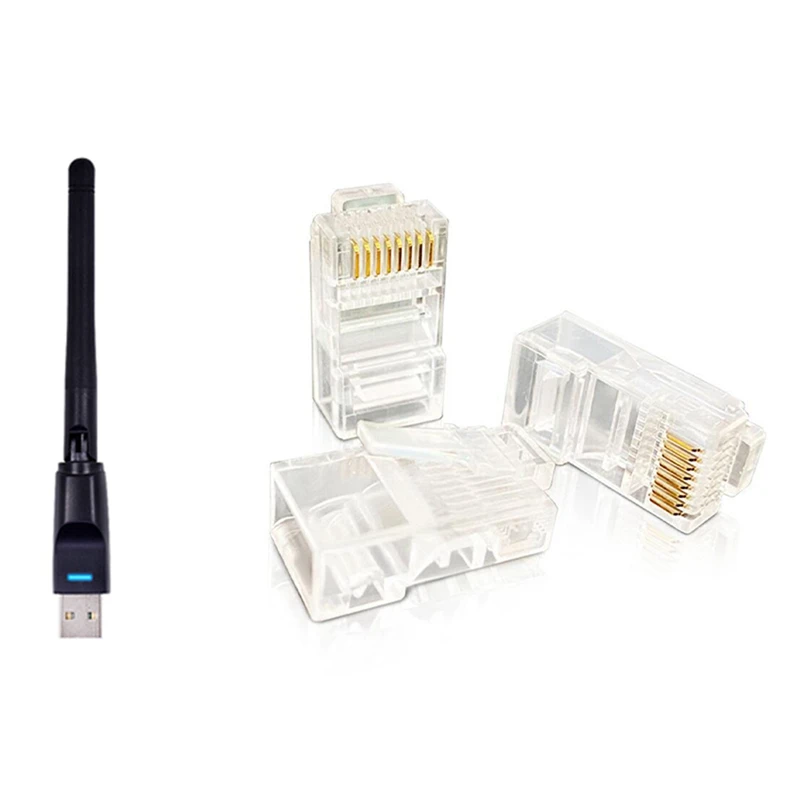 1x 150Mbps USB WiFi Adapter 150M & 50Pcs RJ45 Connector 6U Gold PlatedPass Through Ethernet Cables Module Plug
1x 150Mbps USB WiFi Adapter 150M & 50Pcs RJ45 Connector 6U Gold PlatedPass Through Ethernet Cables Module Plug
