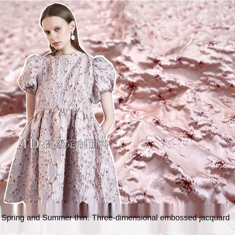 

Spring and Summer Thin Three-Dimensional Embossed Cherry Blossom Yarn -Dyed Jacquard Dress Fashion Fabric Brocade Fabric