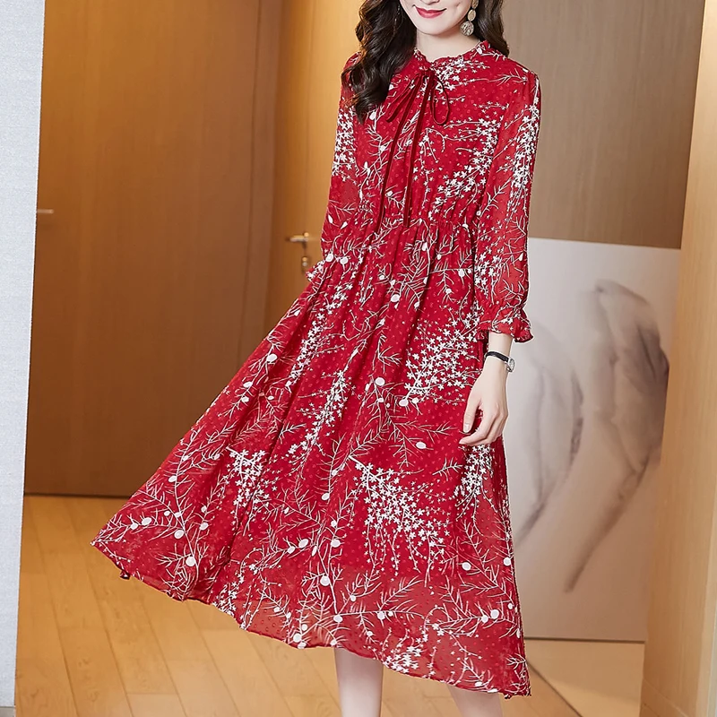 Ladies Red Floral Chiffon Dress 2021spring Female New French Style High Waist Dresses Women Temperament Casual Top Clothes
Ladies Red Floral Chiffon Dress 2021spring Female New French Style High Waist Dresses Women Temperament Casual Top Clothes