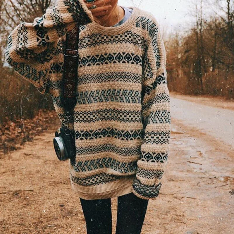 Vintage Khaki Pattern Jacquard Sweaters for Women Mid Length O Neck Pullover Plus Size Elegant Lady Fall Winter American Stylish
Vintage Khaki Pattern Jacquard Sweaters for Women Mid Length O Neck Pullover Plus Size Elegant Lady Fall Winter American Stylish
