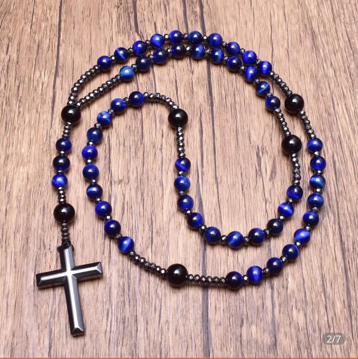 Tiger Eye Stone Bead & Hematite Cross Pendant Necklace for Men Women Catholic Christ Rosary Cross Pendant
Tiger Eye Stone Bead & Hematite Cross Pendant Necklace for Men Women Catholic Christ Rosary Cross Pendant