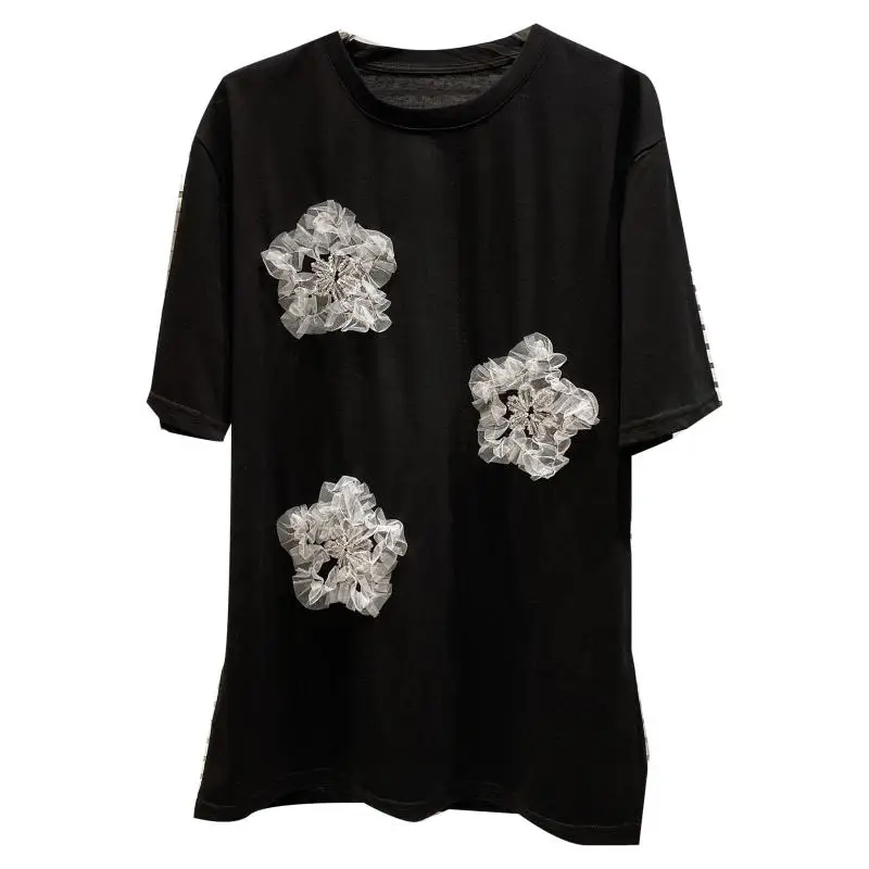 2021 Summer New Three-Dimensional Mesh Rhinestone Flower Round Neck Short Sleeve T-shirt for Women Harajuku Graphic Tee Tops
2021 Summer New Three-Dimensional Mesh Rhinestone Flower Round Neck Short Sleeve T-shirt for Women Harajuku Graphic Tee Tops