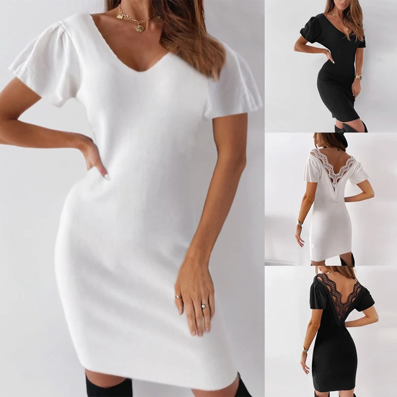 Women's Fashion Sexy V-Neck Hollow Lace Open Back Dress
Women's Fashion Sexy V-Neck Hollow Lace Open Back Dress