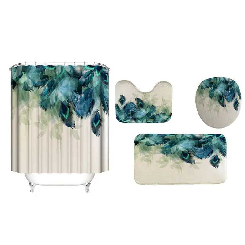 4PCS/Set Feather Shower Curtain Bath Curtain Waterproof Polyester Shower Curtain Non-Slip Bathroom Rugs Bath 
4PCS/Set Feather Shower Curtain Bath Curtain Waterproof Polyester Shower Curtain Non-Slip Bathroom Rugs Bath