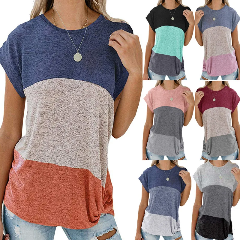European And American Women's 2021 Twist Short-Sleeved Top Casual Bat Sleeve Round Neck Loose Color Matching T-Shirt
European And American Women's 2021 Twist Short-Sleeved Top Casual Bat Sleeve Round Neck Loose Color Matching T-Shirt