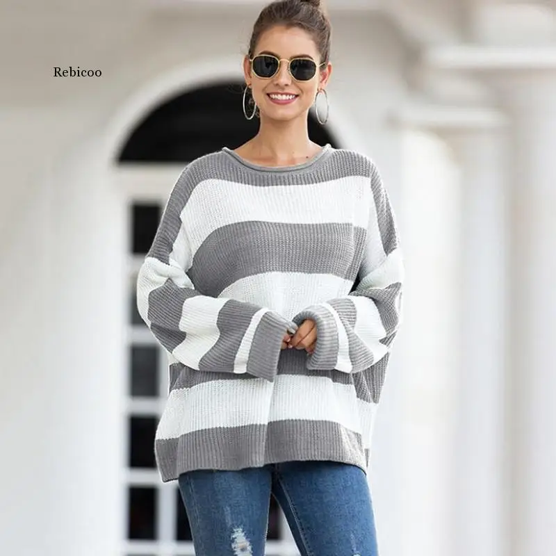 Colored Striped Pullover Women's Loose Casual Knitted Sweaters and Pullovers Red Black and White
Colored Striped Pullover Women's Loose Casual Knitted Sweaters and Pullovers Red Black and White