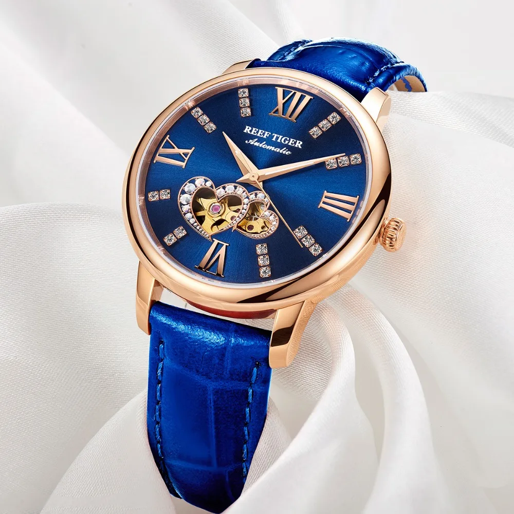 Reef Tiger/RT Luxury Brand Women Watches Rose Gold Automatic Watches Leather Strap Diamond Watches Reloj Mujer RGA1580
Reef Tiger/RT Luxury Brand Women Watches Rose Gold Automatic Watches Leather Strap Diamond Watches Reloj Mujer RGA1580