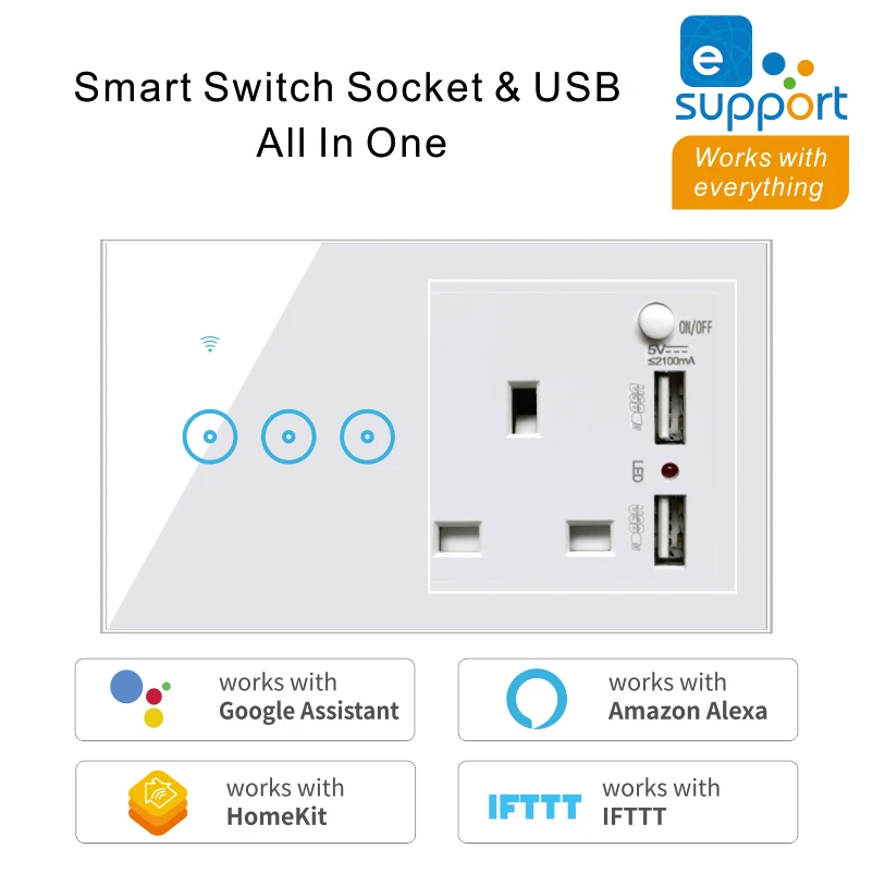 WiFi Smart Switch Intelligent Socket Wall Light Touch Switches USB Charger Adapter Outlet Work Home Hotel Decoration With Alexa
WiFi Smart Switch Intelligent Socket Wall Light Touch Switches USB Charger Adapter Outlet Work Home Hotel Decoration With Alexa