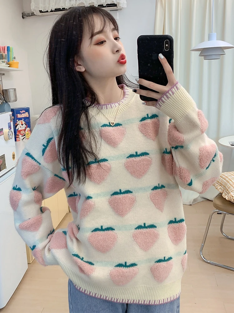 Autumn Vintage Ladies Sweater Thick Pullover Winter Warm Knitting Jumper Soft Long Sleeve Sweater Lovely Strawberry Japanese Top
Autumn Vintage Ladies Sweater Thick Pullover Winter Warm Knitting Jumper Soft Long Sleeve Sweater Lovely Strawberry Japanese Top