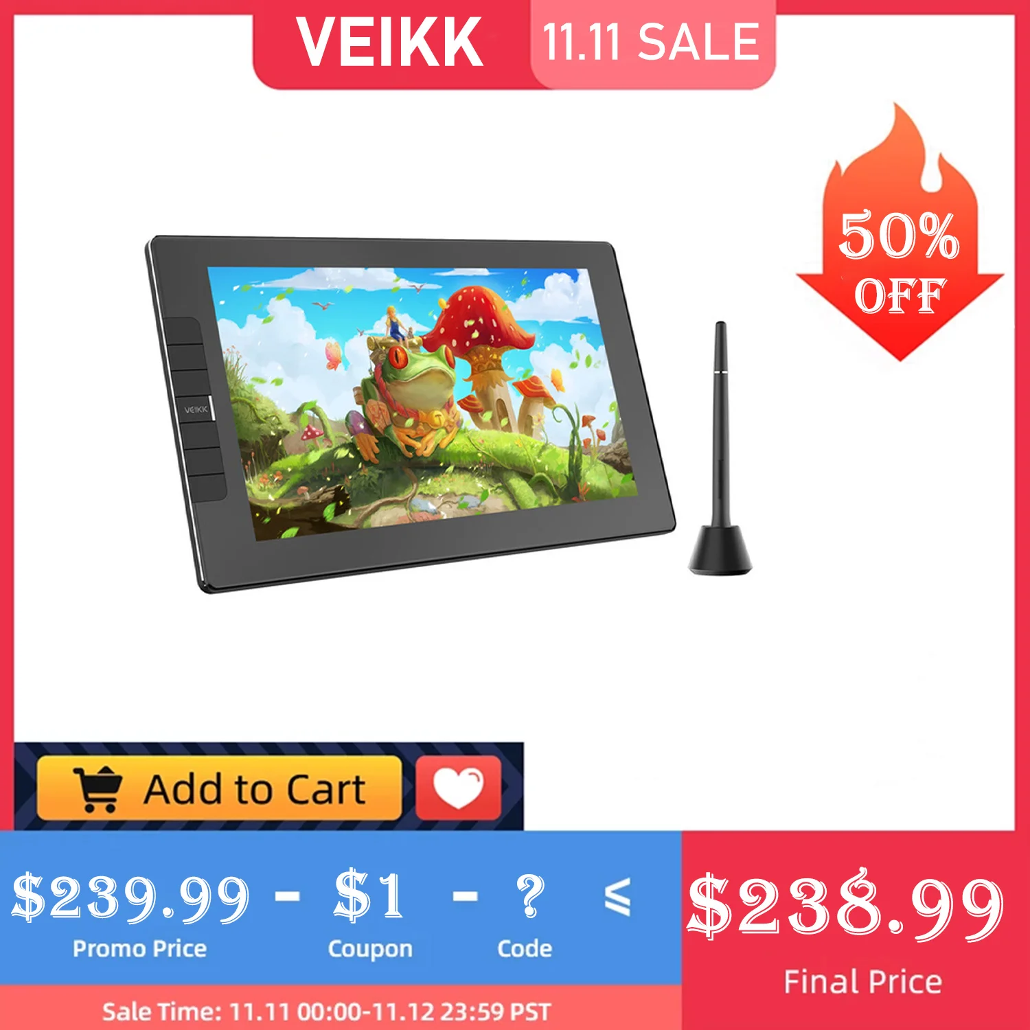 VEIKK VK1200 IPS HD Graphics Drawing Display Digital Tablet Screen With 6 Shortcut Keys & 8192 Levels Battery-Free Pen
VEIKK VK1200 IPS HD Graphics Drawing Display Digital Tablet Screen With 6 Shortcut Keys & 8192 Levels Battery-Free Pen