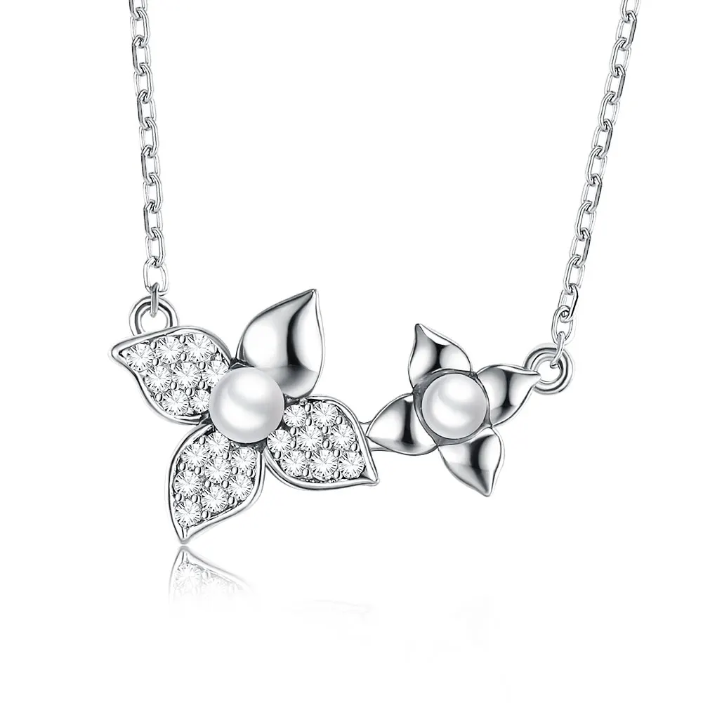 

ZEMIOR Shell Pearl Necklace For Women S925 Sterling Silver Flower Like Plating Platinum Cubic Zirconia Inlay Leaf Fine Jewelry