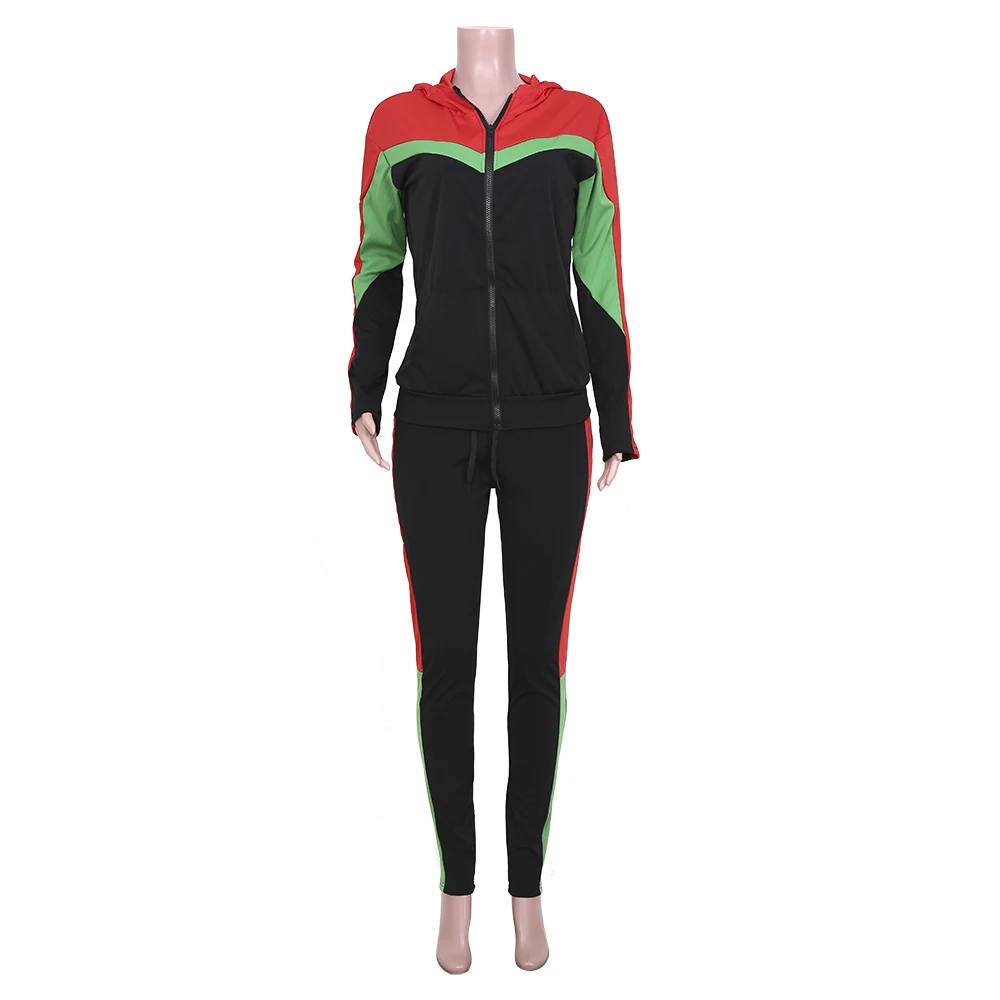 Womens tracksuits casual sporty suit patchwork two piece sets hooded