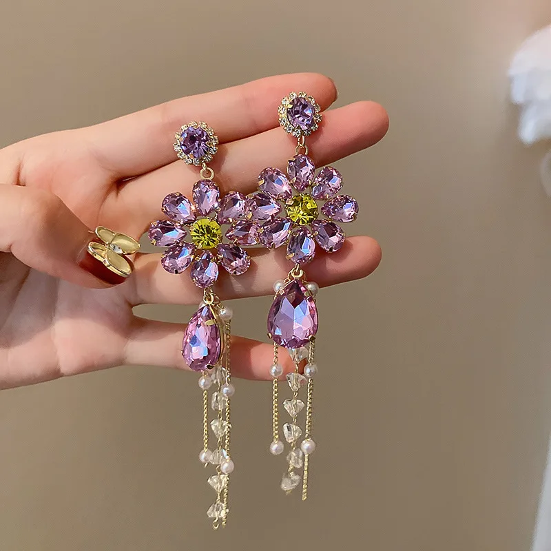 Minar Fairy Full Shiny Purple Rhinestones Flower Dangle Earrings for Women Simulation Pearls Tassel Long Earrings Cute Jewelry
Minar Fairy Full Shiny Purple Rhinestones Flower Dangle Earrings for Women Simulation Pearls Tassel Long Earrings Cute Jewelry