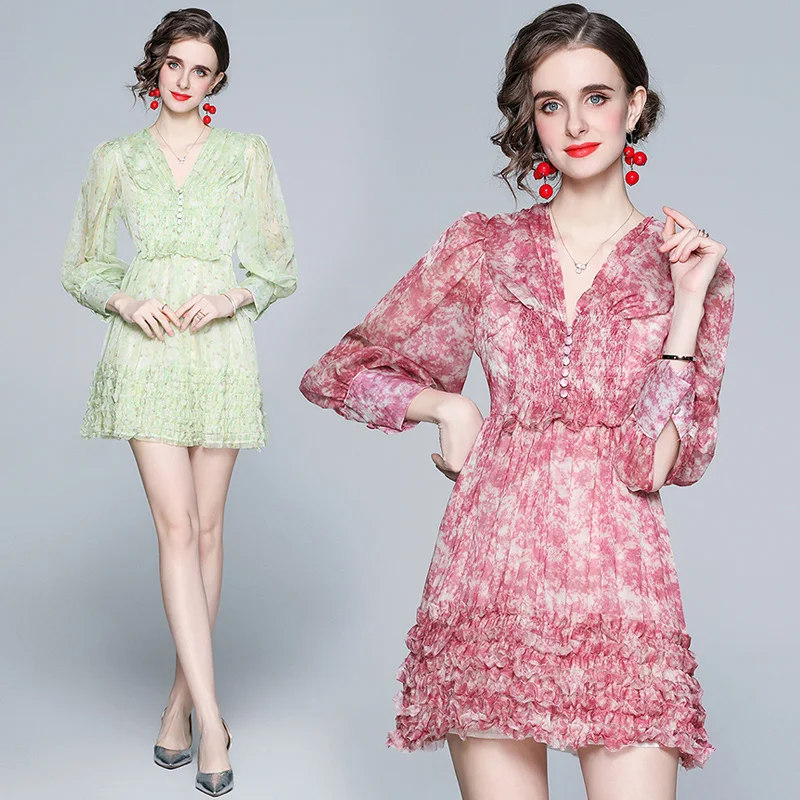 Women Summer Designer Elegant Floral V- Neck Lantern Sleeves Cocktail Party Robe Female Vintage Runched Ruffles Dress Vestidos
Women Summer Designer Elegant Floral V- Neck Lantern Sleeves Cocktail Party Robe Female Vintage Runched Ruffles Dress Vestidos