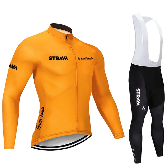 

2020 STRAVA Pro Team Long Sleeve Cycling Jersey Set Bib Pants Ropa Ciclismo Bicycle Clothing MTB Bike Jersey Uniform Men Clothe