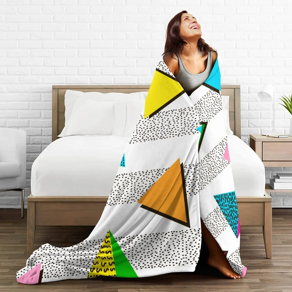 Soft Warm Flannel Blanket Colorful Geometric Bright 80'S 90'S Pattern Travel Portable Winter Throw Thin Bed Sofa Blanket 
Soft Warm Flannel Blanket Colorful Geometric Bright 80'S 90'S Pattern Travel Portable Winter Throw Thin Bed Sofa Blanket