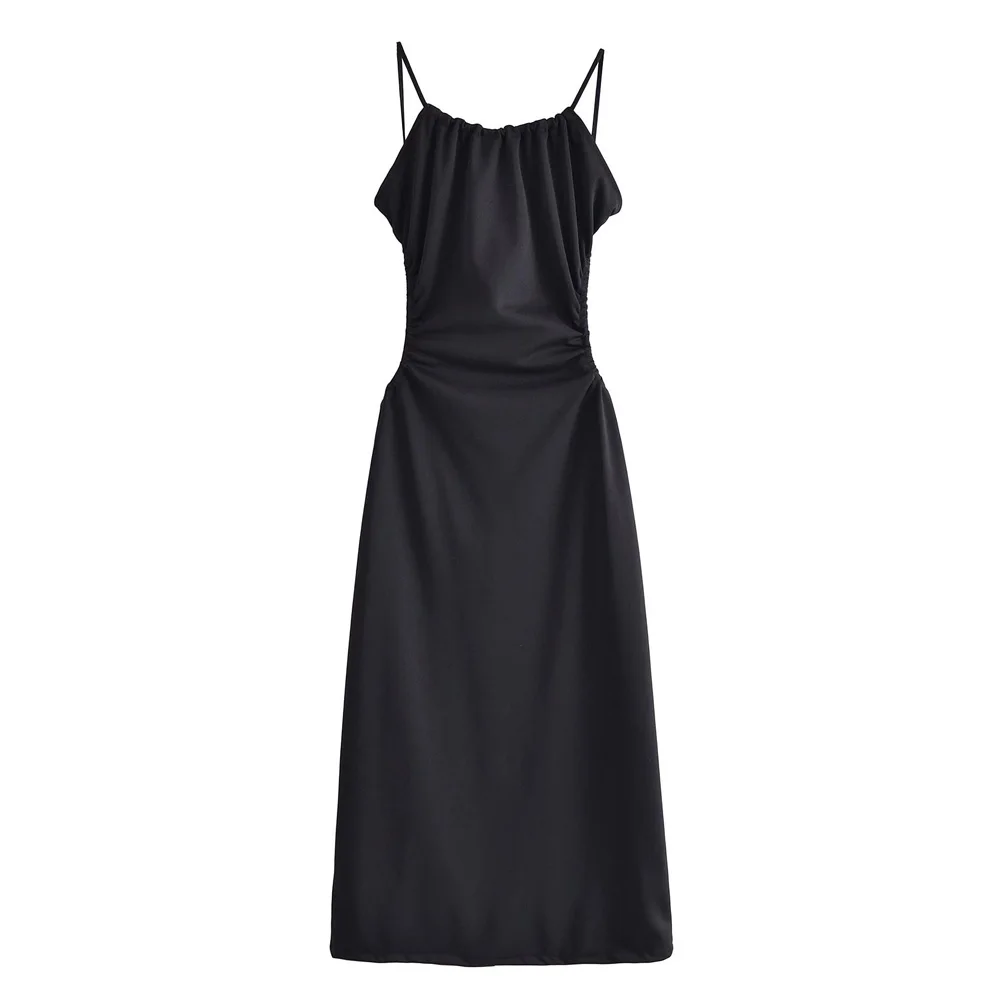 Women Fashion With Tied Draped Midi Dress Vintage Backless Thin Straps Female Dresses Vestidos Mujer
Women Fashion With Tied Draped Midi Dress Vintage Backless Thin Straps Female Dresses Vestidos Mujer
