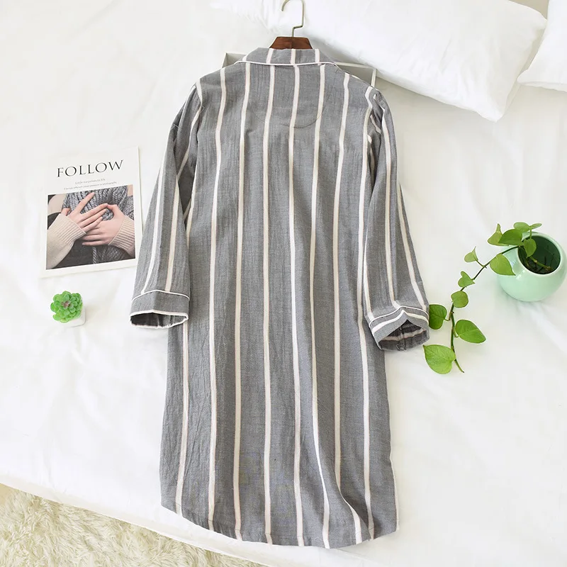2021 Spring and Summer New Long-Sleeved Nightgowns Cotton Women's Mid-Length Cotton Sleepshirts Home stripe Knee-Length
2021 Spring and Summer New Long-Sleeved Nightgowns Cotton Women's Mid-Length Cotton Sleepshirts Home stripe Knee-Length