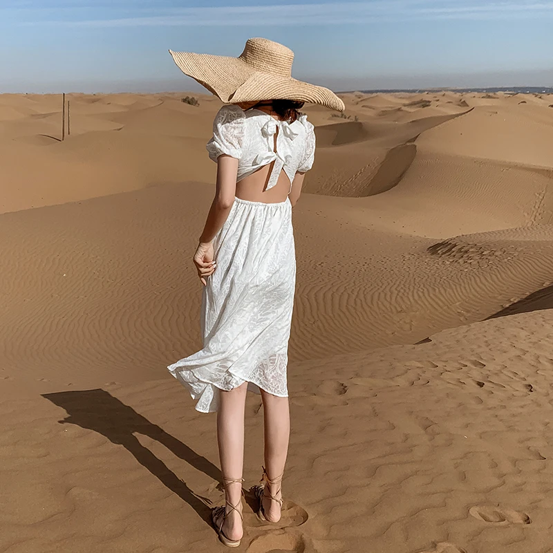 Women Midi White Backless Dress Summer 2022 Runway Elegant Boho Vintage Korean Fairy Casual Honeymoon Vacation Party Night Dress
Women Midi White Backless Dress Summer 2022 Runway Elegant Boho Vintage Korean Fairy Casual Honeymoon Vacation Party Night Dress