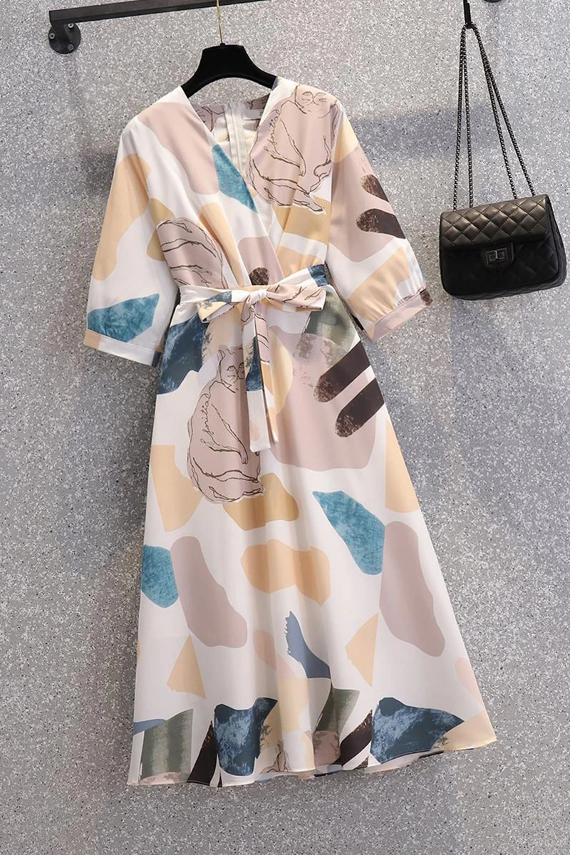 Womens Loose V-neck Plus Size L-4XL Dress XXL XXXL 3XL XXXXL Fat 100KG Ladies Woman Slim Casual Blouses Blusas Belt Floral Dress 
Womens Loose V-neck Plus Size L-4XL Dress XXL XXXL 3XL XXXXL Fat 100KG Ladies Woman Slim Casual Blouses Blusas Belt Floral Dress