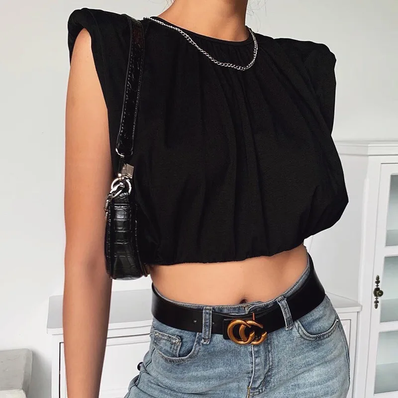 New Temperament Female Korean Style Short High Waist Bottoming Top Women Summer Sleeveless Shoulder Pad Loose Soild T-shirt Tops
New Temperament Female Korean Style Short High Waist Bottoming Top Women Summer Sleeveless Shoulder Pad Loose Soild T-shirt Tops