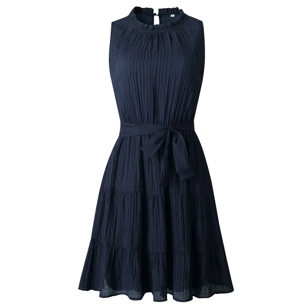 Office Lady Round Neck Sleeveless With Belt Dresses For Women Fashion Pure Color Mini A-Line Dress Female Splicing Robes Femme
Office Lady Round Neck Sleeveless With Belt Dresses For Women Fashion Pure Color Mini A-Line Dress Female Splicing Robes Femme