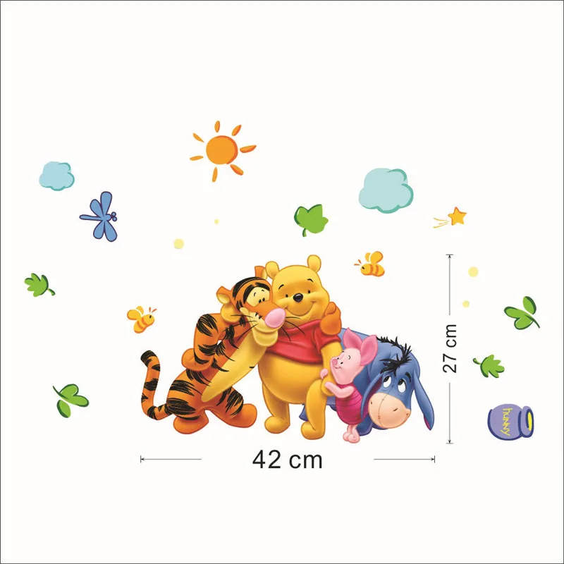 Cartoon Winnie Bear Tiger Tree Bee Wall Stickers For Kids Room Home Bedroom Decoration Decals Nursery Children DIY Decor | Дом и сад