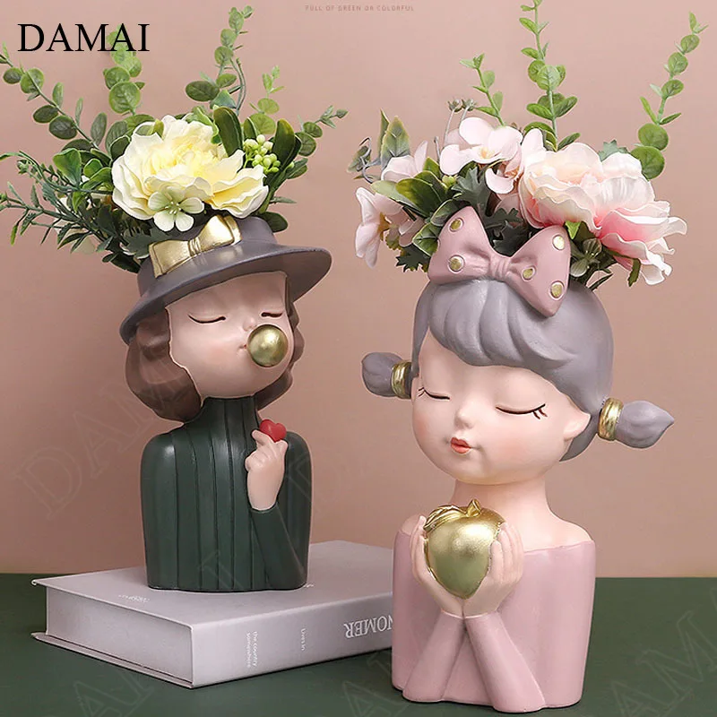 

Modern Bubble Girl Resin Vase Nordic Creativity Desktop Dried Flowers Vases Office Meeting Room Desktop Character Flower Pots