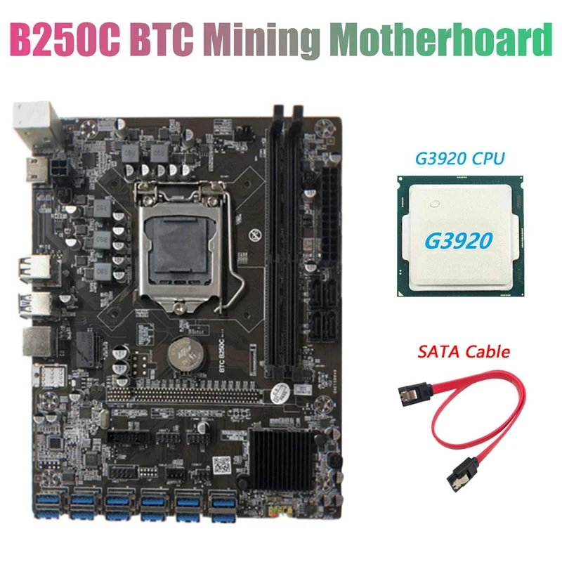B250C BTC Mining Motherboard with G3920 CPU+SATA Cable 12XPCIE to USB3.0 Graphics Card Slot LGA1151 Supports DDR4 RAM
B250C BTC Mining Motherboard with G3920 CPU+SATA Cable 12XPCIE to USB3.0 Graphics Card Slot LGA1151 Supports DDR4 RAM