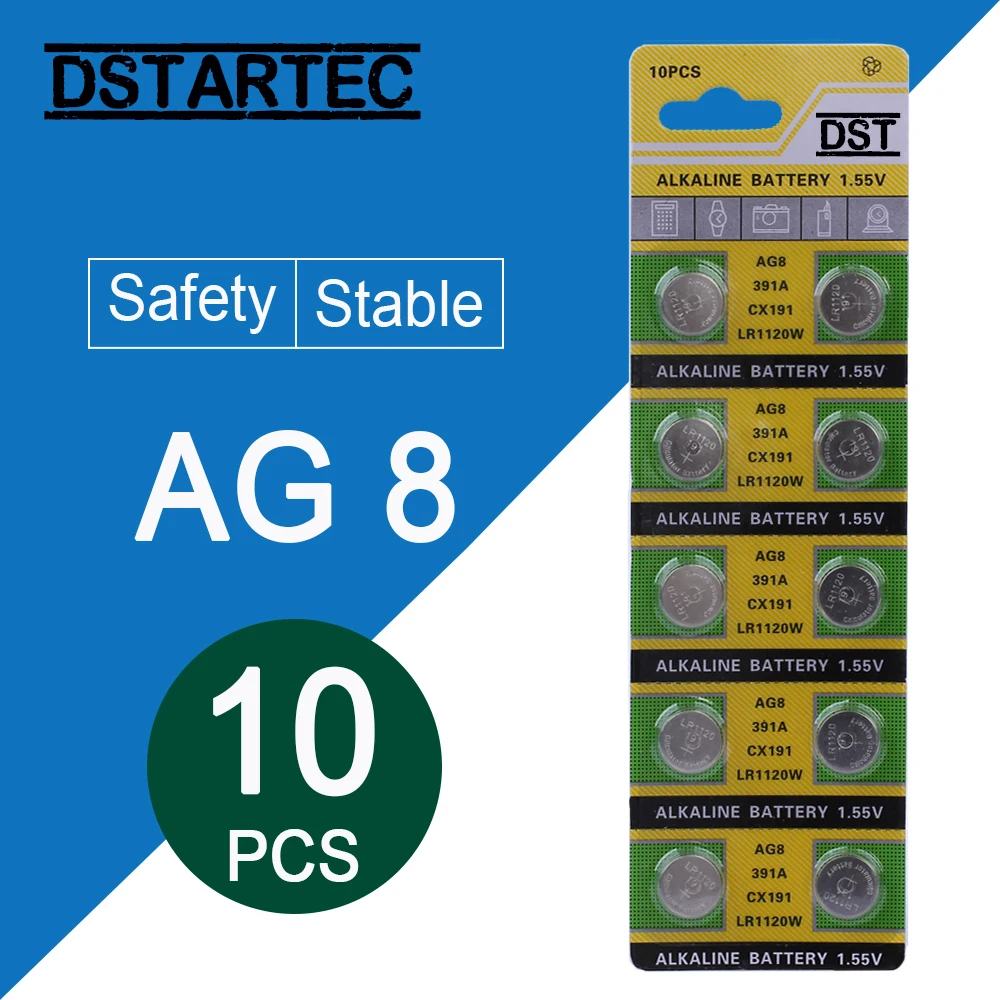 10pcs/card 30mAh 1.55V AG8 LR1120 391 SR1120 R1120W CX191 Button Batteries For Watch Toys Remote etc; Cell Coin Battery
10pcs/card 30mAh 1.55V AG8 LR1120 391 SR1120 R1120W CX191 Button Batteries For Watch Toys Remote etc; Cell Coin Battery