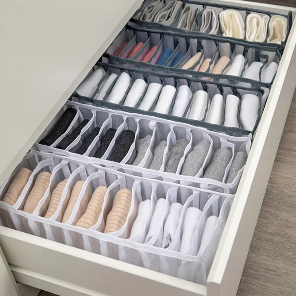 Dormitory closet organizer for socks home separated underwear storage box 7 grids bra organizer foldable drawer organizer
Dormitory closet organizer for socks home separated underwear storage box 7 grids bra organizer foldable drawer organizer