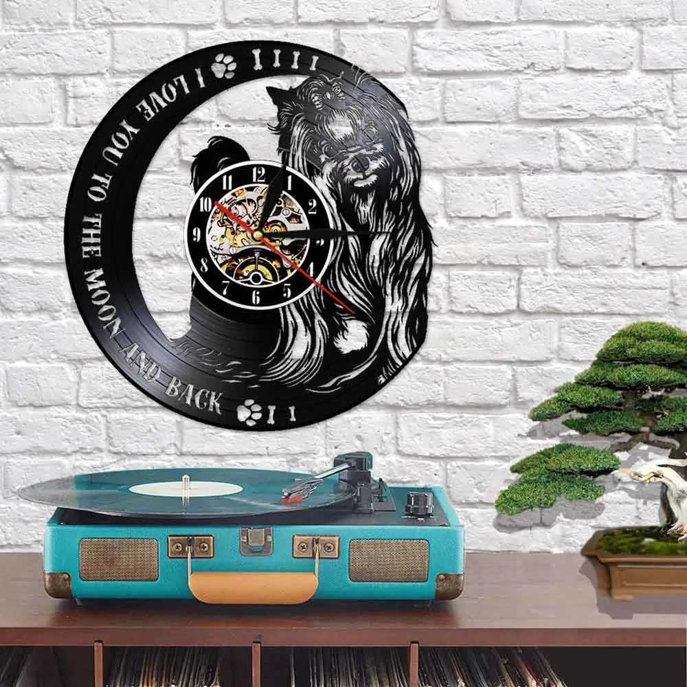 Pet dog memorial wall clock, cut with vinyl record, decorate living room, children's room wall clock modern design
Pet dog memorial wall clock, cut with vinyl record, decorate living room, children's room wall clock modern design