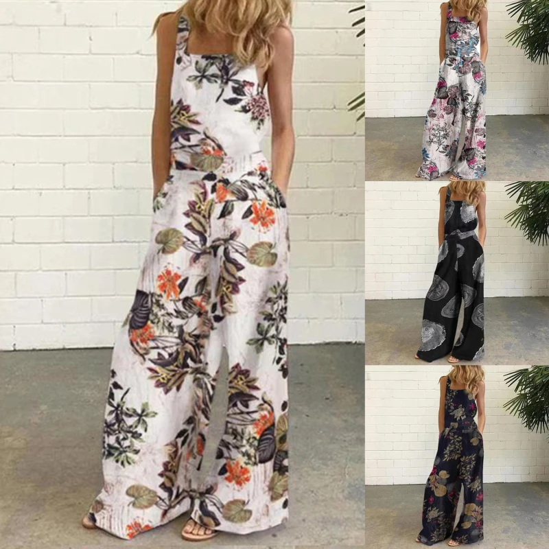 Summer Laides Sleeve Pocket Printed Jumpsuits Wide Leg Pants Overalls Patchwork Women Loose Casual Jumpsuits
Summer Laides Sleeve Pocket Printed Jumpsuits Wide Leg Pants Overalls Patchwork Women Loose Casual Jumpsuits