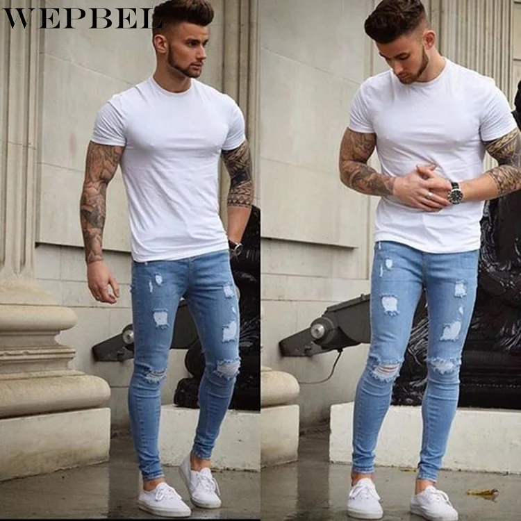 WEPBEL Men's Casual Solid Color Ripped Jeans Spring and Summer Fashion Denim Mid-Waist Stretch Pencil Pants
WEPBEL Men's Casual Solid Color Ripped Jeans Spring and Summer Fashion Denim Mid-Waist Stretch Pencil Pants