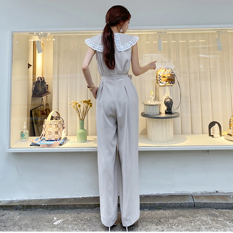 Lace Peter Pan Collar Rompers Jumpsuit Women Sleeveless Long Playsuit Wide Leg High Waist Overalls Korean Office Lady Khaki B225
Lace Peter Pan Collar Rompers Jumpsuit Women Sleeveless Long Playsuit Wide Leg High Waist Overalls Korean Office Lady Khaki B225