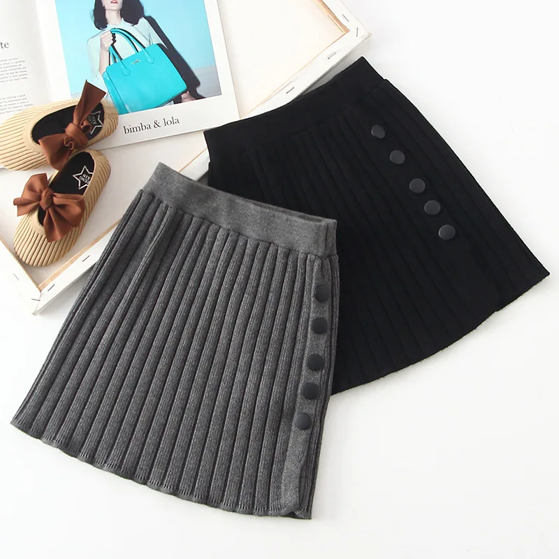 Kids Girls Knitted Skirts Button Fashion Package Hips Split Skirts 2021 New Arrival Korean Style Gray Black Teenage Cotton Skirt
Kids Girls Knitted Skirts Button Fashion Package Hips Split Skirts 2021 New Arrival Korean Style Gray Black Teenage Cotton Skirt