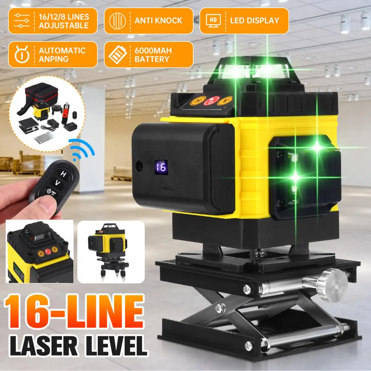 16 Lines 4D Laser Level Green Line Self Leveling 360 Horizontal and Vertical Super Powerful Laser level Green Beam Laser level
16 Lines 4D Laser Level Green Line Self Leveling 360 Horizontal and Vertical Super Powerful Laser level Green Beam Laser level