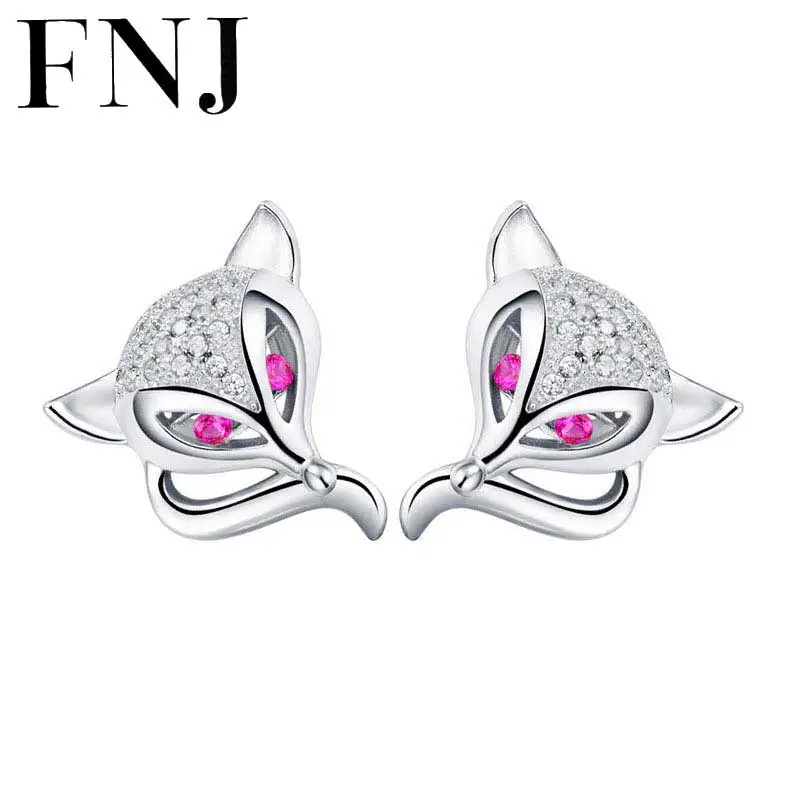 

FNJ серьги в виде лисьей морды, 925 серебряные ювелирные изделия, оригинал, Чистое Серебро S925 пробы, серьги-гвоздики для женщин, розовый циркон, камень