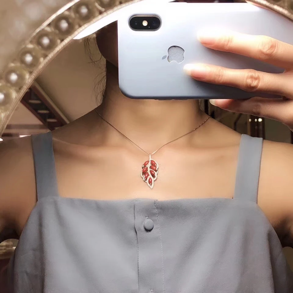 new style classic red coral pendant for necklace with silver leaf shape 
new style classic red coral pendant for necklace with silver leaf shape