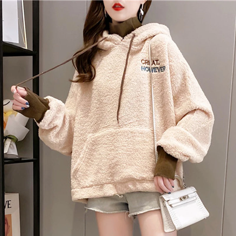 Winter Warm Embroidery Letter Thicken Wool Hoodies Women Loose Casual Elegant Sweatshirt Korean Fashion Lady Clothes New 2022
Winter Warm Embroidery Letter Thicken Wool Hoodies Women Loose Casual Elegant Sweatshirt Korean Fashion Lady Clothes New 2022